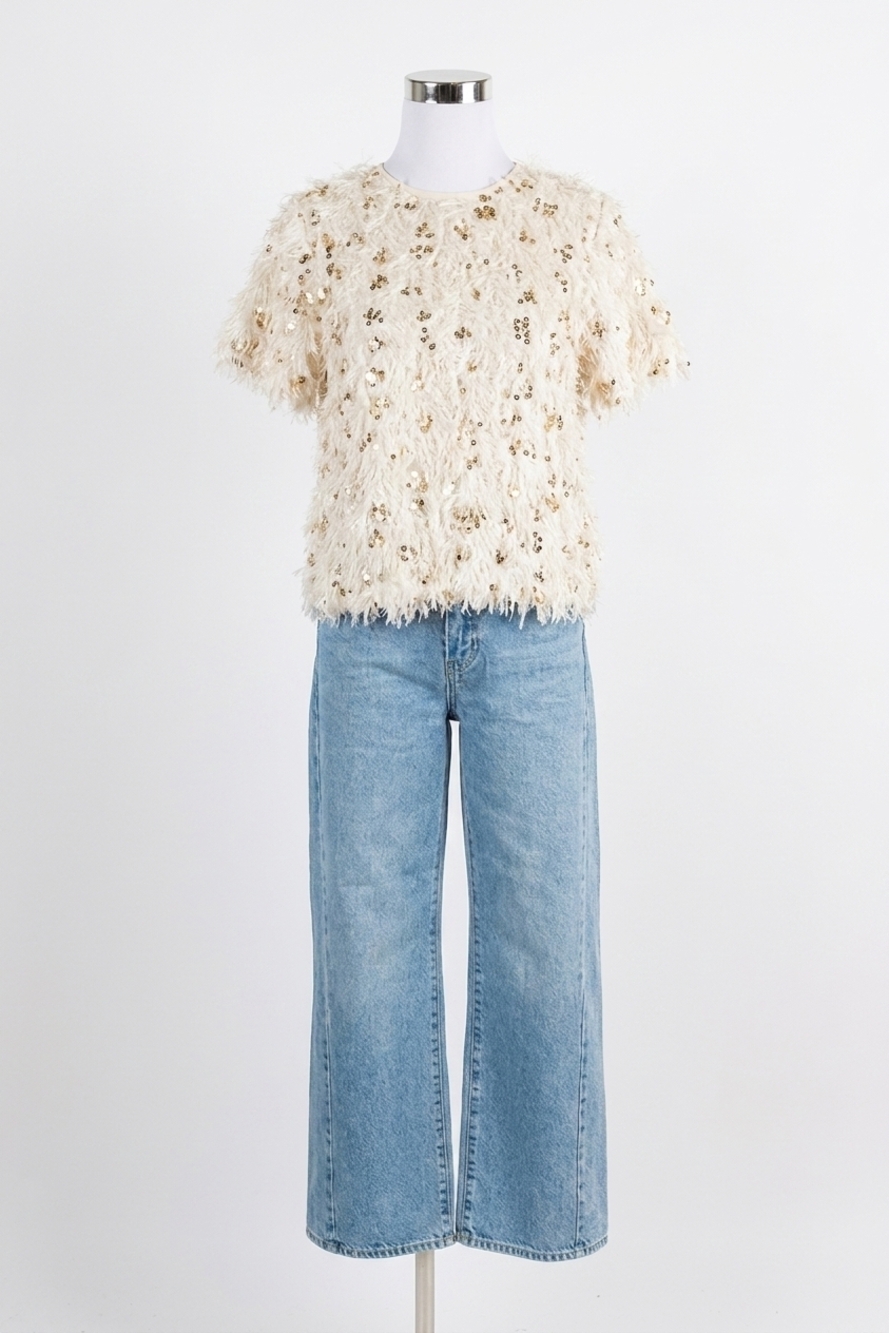 NEW THML glitterfrost fuzzy top in cream